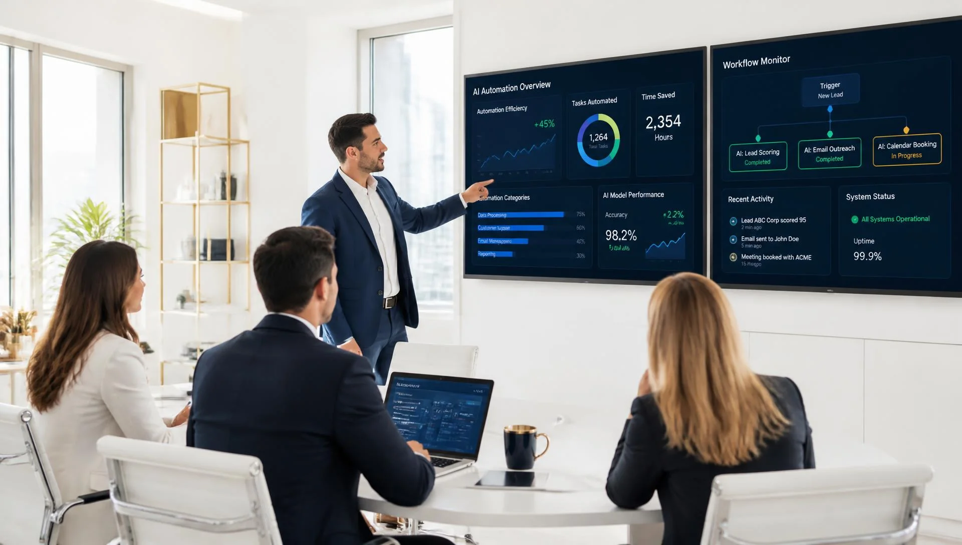 AI dashboards and workflow automation visualised as glowing interfaces