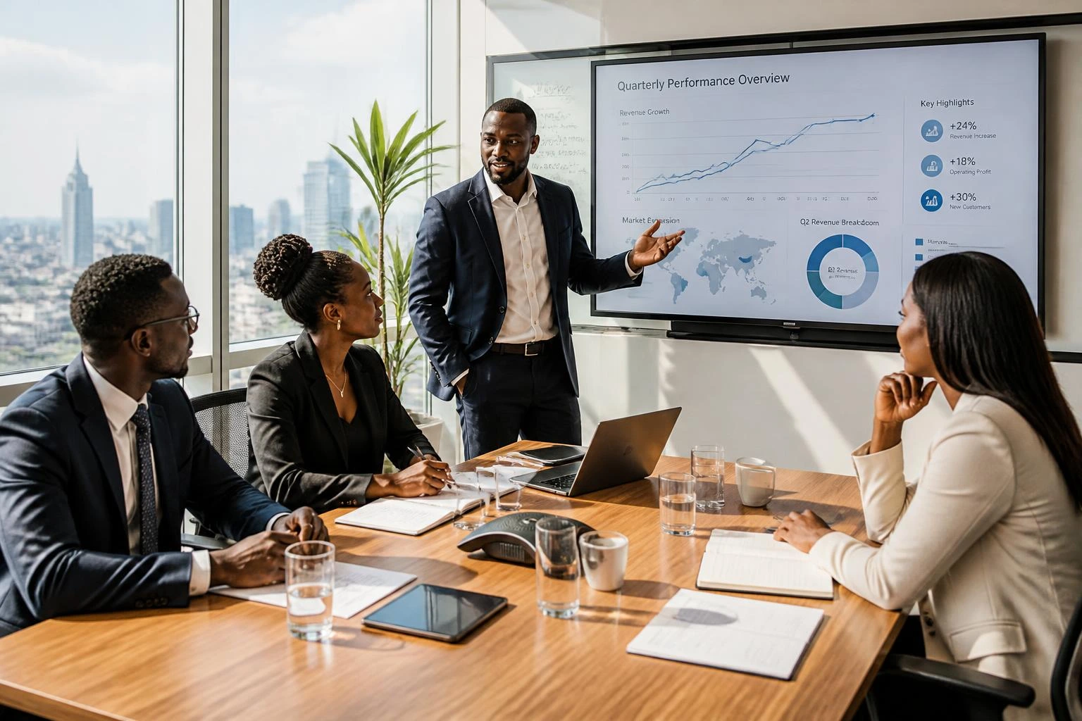 African business leaders reviewing a digital transformation roadmap in Nairobi